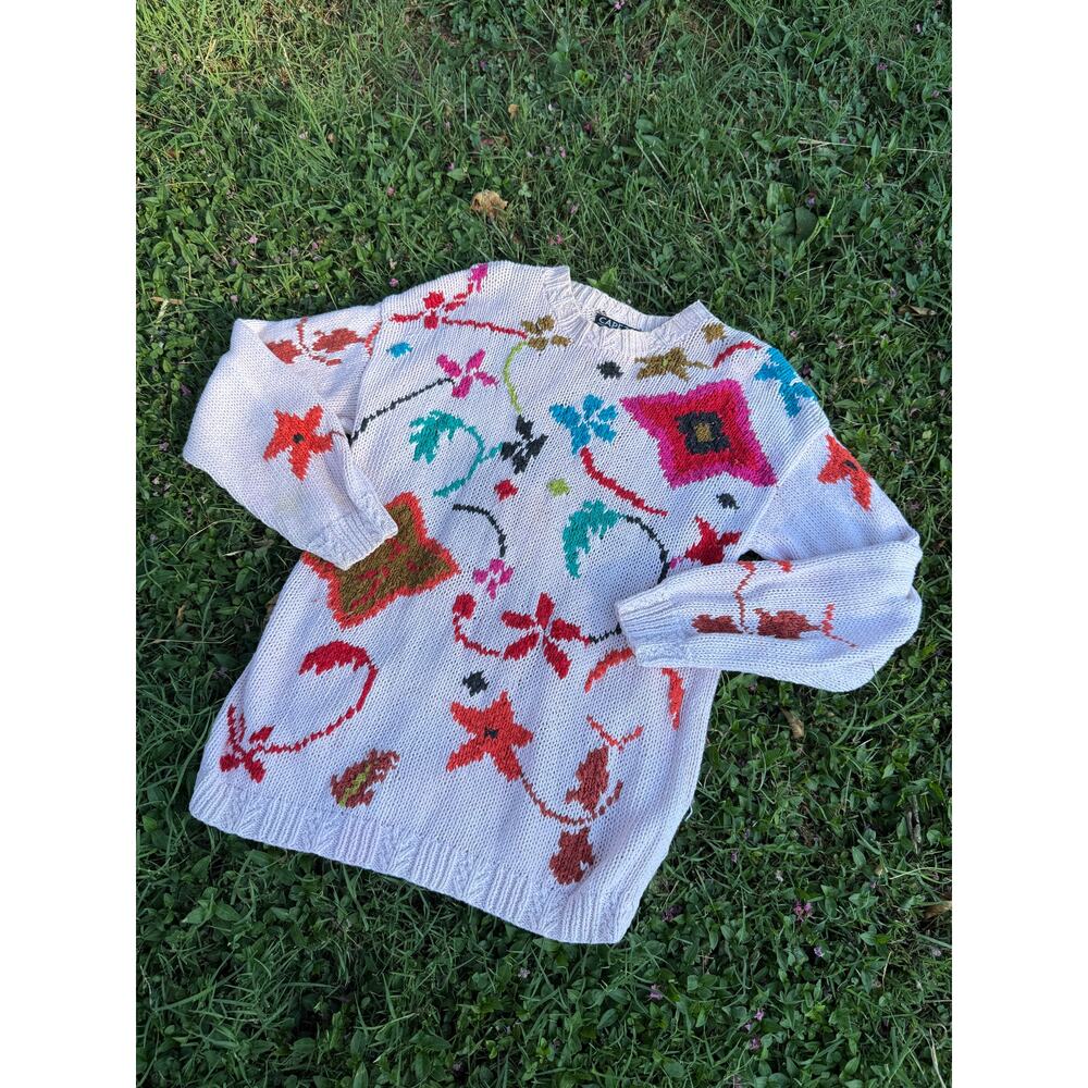 Vintage Capezio Knit 80s Cottage Core Abstract Pattern Sweater M